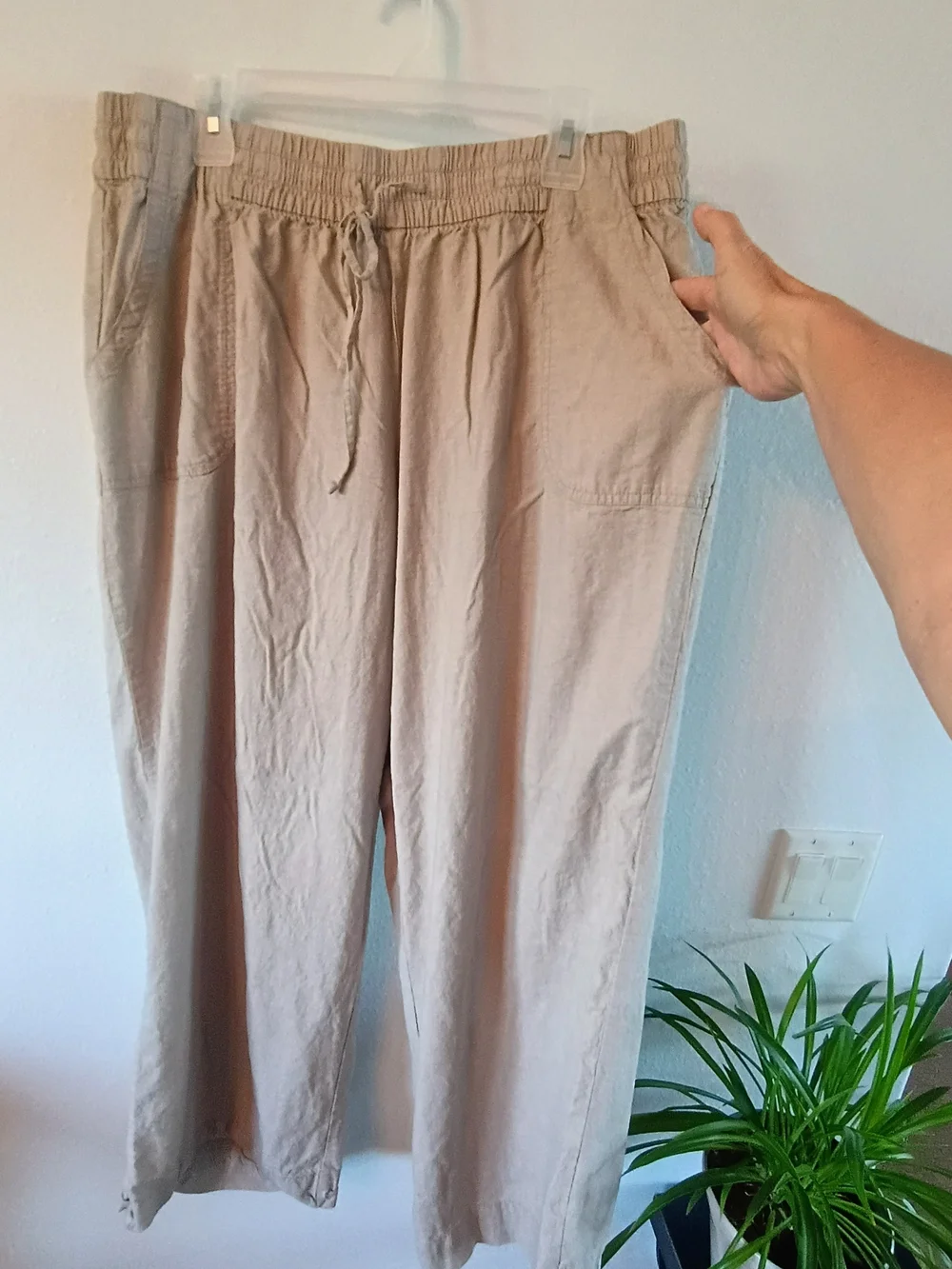 Lane Bryant Linen Blend Pull On Pants Beige Drawstring Relaxed Women's 16